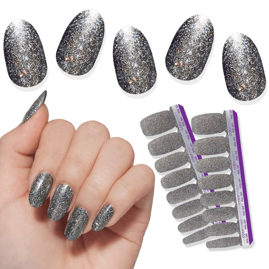 Color Street Light Year Holographic Nail Strips - Sparkling Gunmetal Grey Glitter, Glitter Finish, 16 Double-Ended Strips, Easy Peel & Apply, Salon-Quality Nails, Quick & Effortless Application.