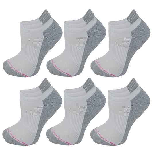 Dr. Motion 6 Pairs Womens Low Cut Ankle Cushioned Breathable Compression Socks (White)