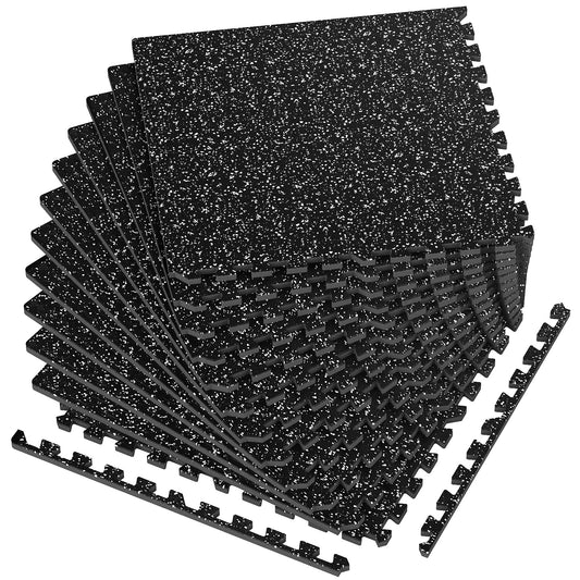 1/2in Thick 48 Sq Ft Rubber Top High Density EVA Foam Exercise Gym Mats Non-Slip 12 Pcs - Interlocking Puzzle Floor Tiles for Home Gym Heavy Workout Equipment Flooring - 24 x 24in Tile, Black & White