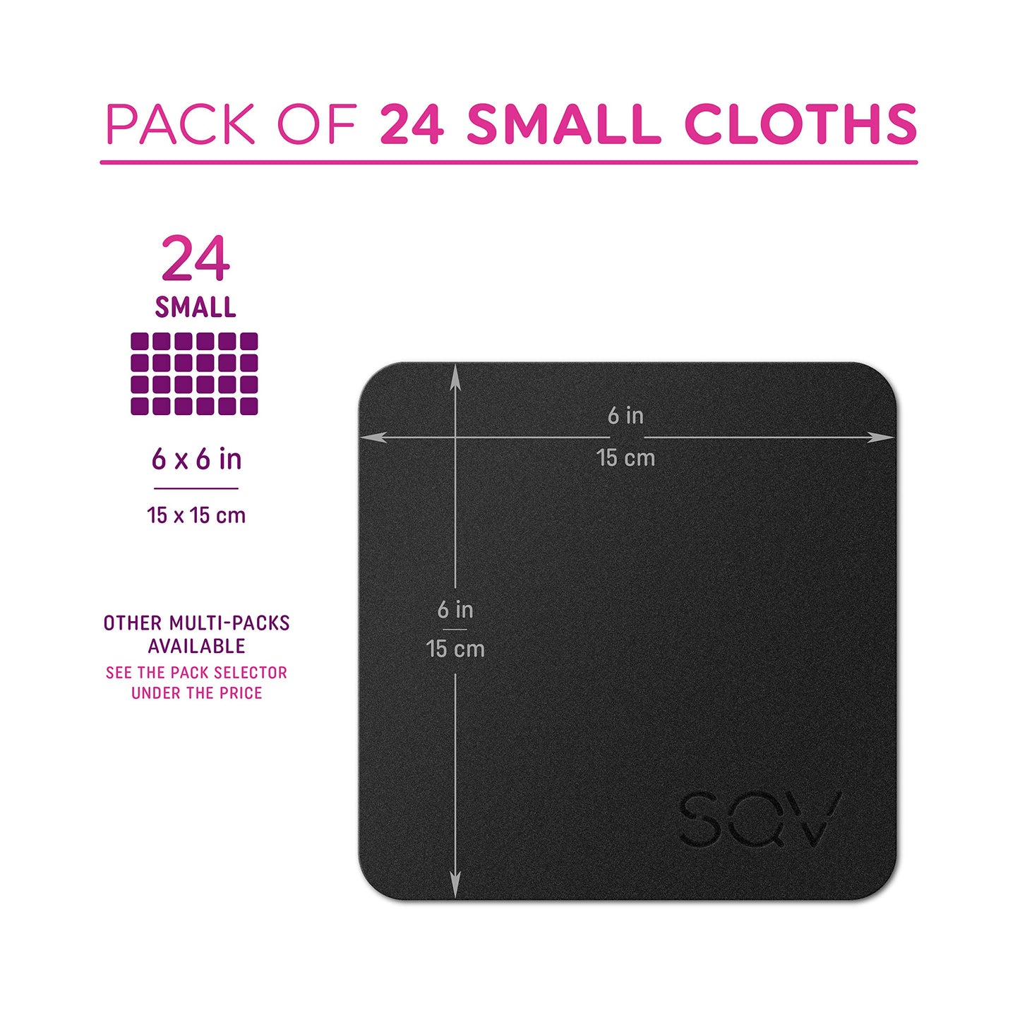 Premium Microfiber Cleaning Cloth 6x6 in - Extra Soft Suede Feel Lint Free Cloths for Eyeglasses & Glass - Compatible with iPad, iPhone, Tablet, MacBook, TV Screen, LCD, Camera Lens (24 Small, Black)
