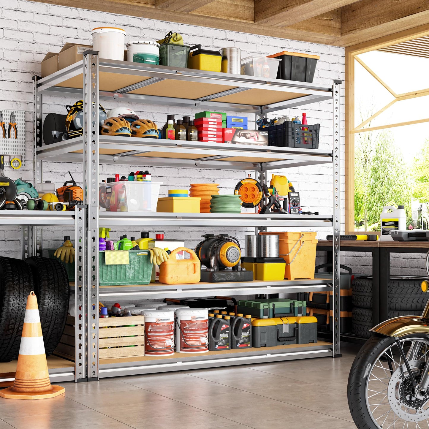 Snhomee Garage Shelving Load 3100LBS, 5-Tier Storage Shelves, Adjustable Garage Shelves, Shelving Units and Storage, Metal Shelf for Kitchen, Pantry, Warehouse, 48" W x 71.9" H x 24.1" D, Galvanized