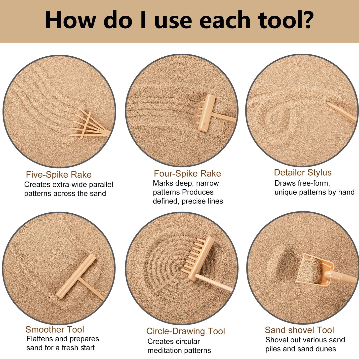 Zeckzoin Zen Sand Garden Kit for Desk with Incense Stick Holder 11"x7.5" 6 Tools, 16 Accessories