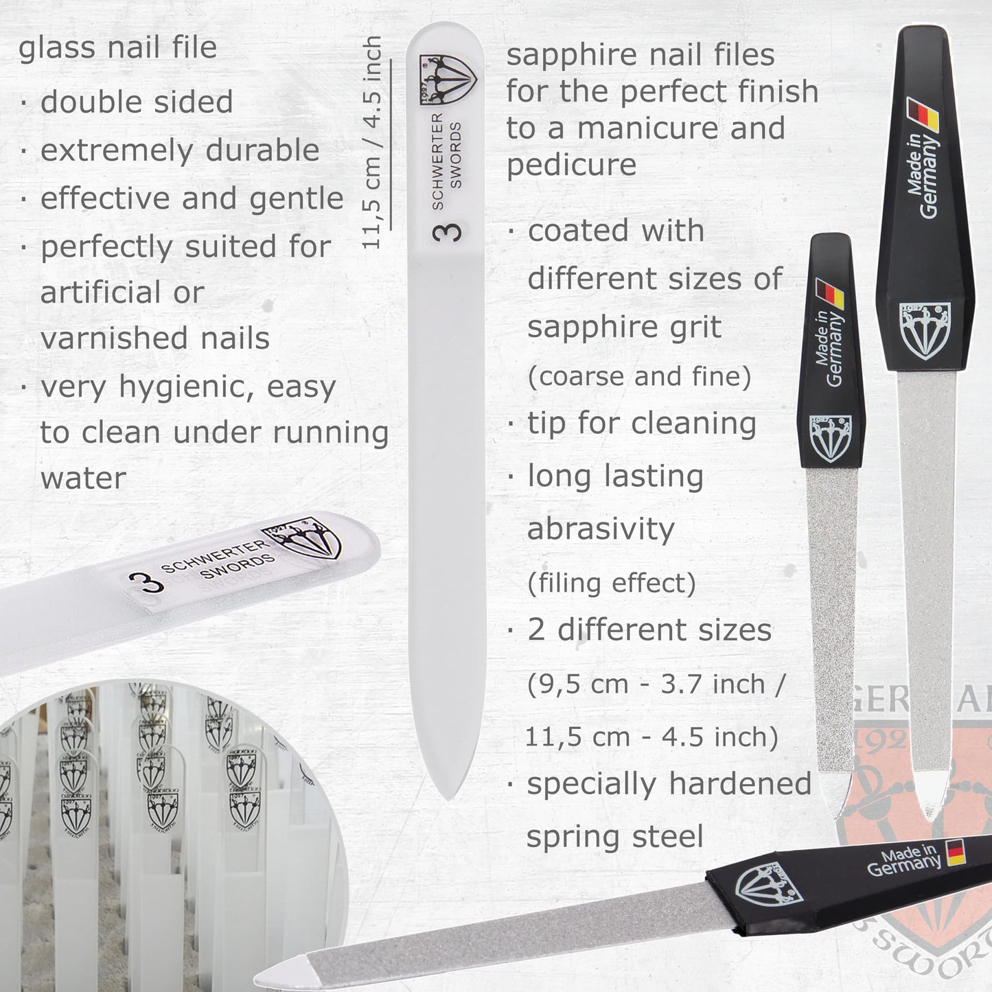 3 Swords Germany - brand quality 16 piece manicure pedicure grooming kit set for professional finger & toe nail care scissors clipper synthetic leather case in gift box, Made in Germany