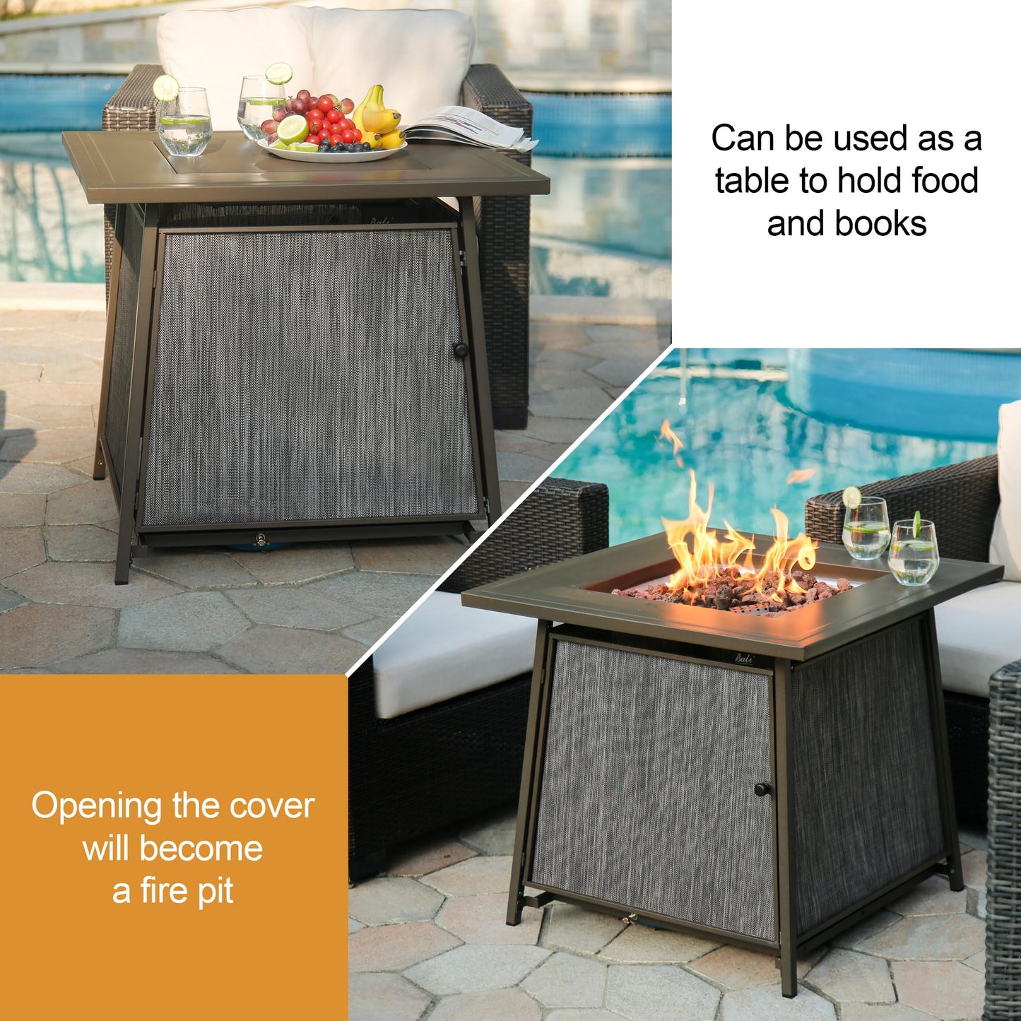 BALI OUTDOORS 50,000 BTU Propane Fire Pit Outdoor, 28 inch Propane Fire Pit Table Square, Gas Firepits for Outside Patio, Garden, Backyard