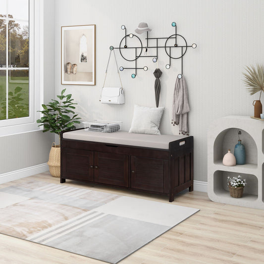 Jintop Wood Storage Bench 3 Shutter-Shaped Doors,Multifunction Shoebox,W/ 2 Size and Removable Cushion & Hidden Savings Space,for Entryway,Bedroom,Living Room,Espresso, 43.5"