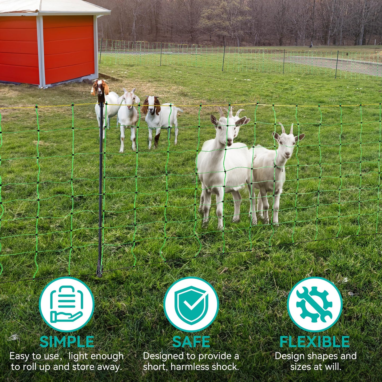 PPOLB Electric Fence Netting - 47.2" H x 164' L, Portable Movable Livestock Nets Mesh for Lambs, Dogs, Deer, Larger Animals Electric Fencing for Backyards, Homesteaders, Farms Ranches, and Gardens