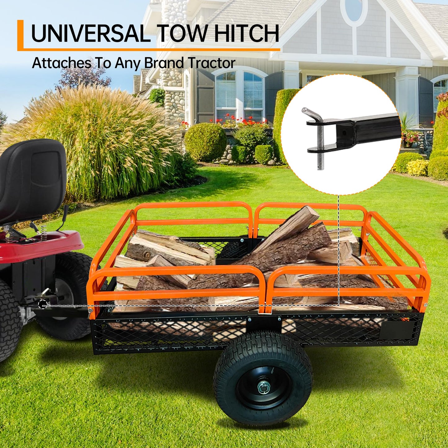 MegaChoice Heavy Duty ATV Dump Cart, 1500 Lbs HD Agricultural Trailer with Removable Sides, 15 Cubic Feet Garden Utility for Tractor Lawn Mower Garden