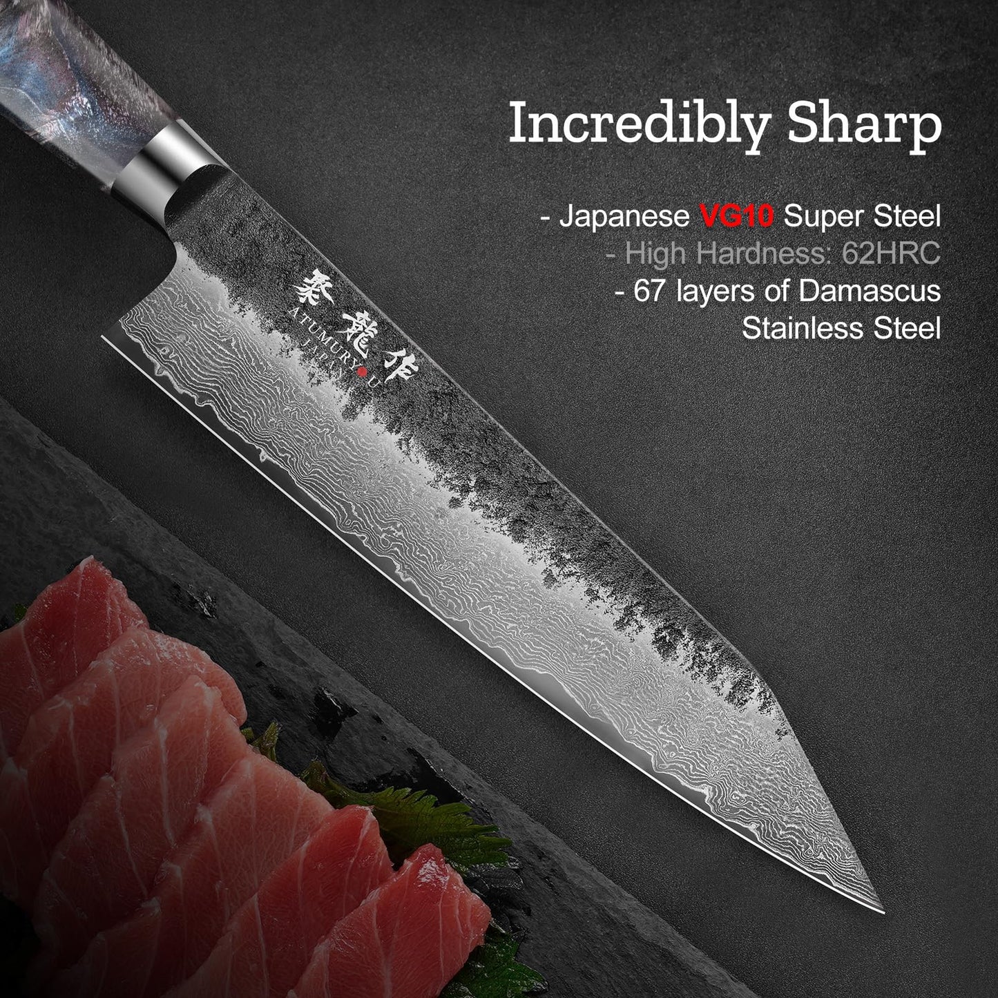 8.27 Inch Japanese Kiritsuke Chef Knife with VG10 Core, Professional 67-Layer Hand-Forged Damascus Knife with Ergonomic Handle, Leather Sheath and Elegant Gift Box – Perfect Gifts for Women Men