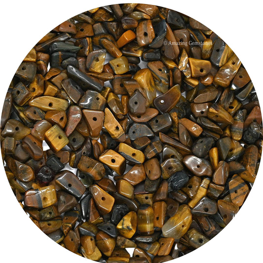 Tigers Eye Pre Drilled Crystal Crushed Chips Beads for Bracelets Making, DIY Handmade Natural Healing Crystals (25 Inch Strand)