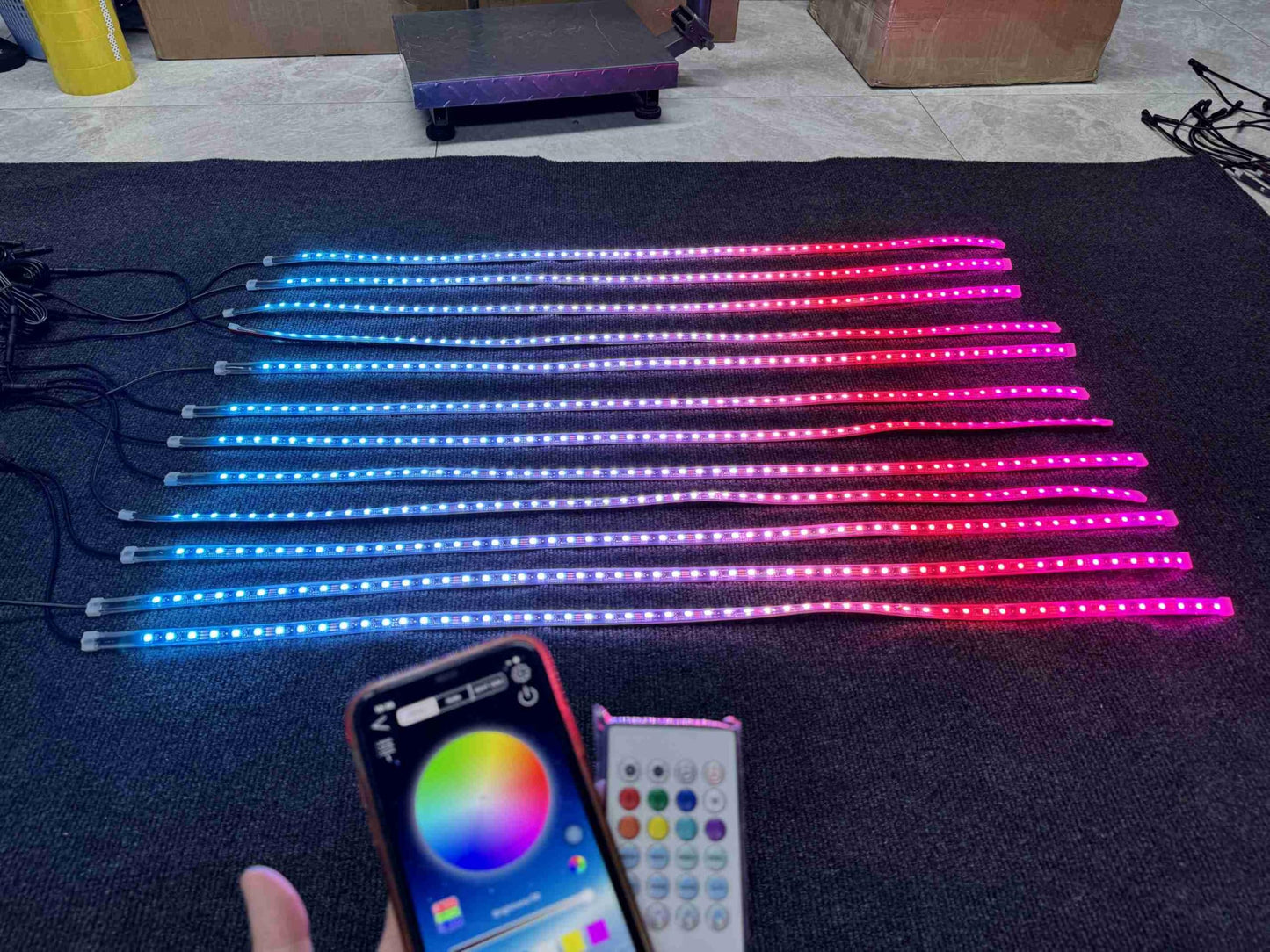 FIJVKNXY 12PCS 4FT IP68 Single Row RGB Dream Chasing Flowing Addressable LED Light Strips - APP/Remote, for Polaris Slingshot/Golf Cart/Ryker/Spyder/Bike/Cycle, Polaris Slingshot Lights