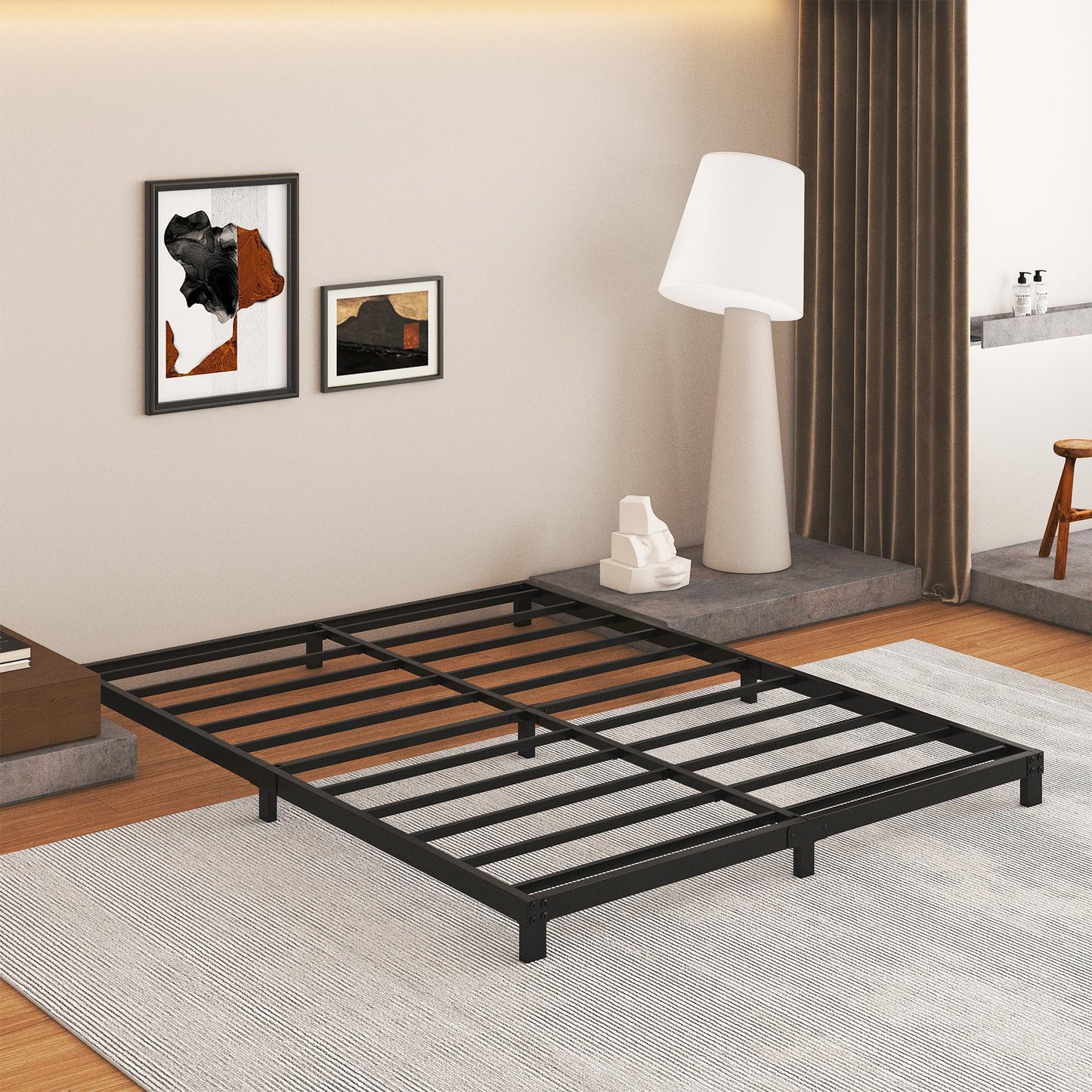 Cieemine 5 Inch Low Queen Bed Frame, Heavy Duty Bed Frame Queen Size Low Profile, No Box Spring Needed, Easy Assembly, Noise Free, Black