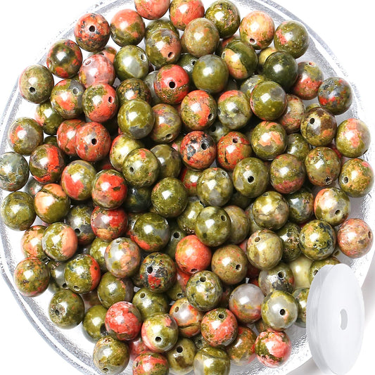 QINJIEJIE 100pcs 8mm Unakite Round Loose Beads, Brown and Pink