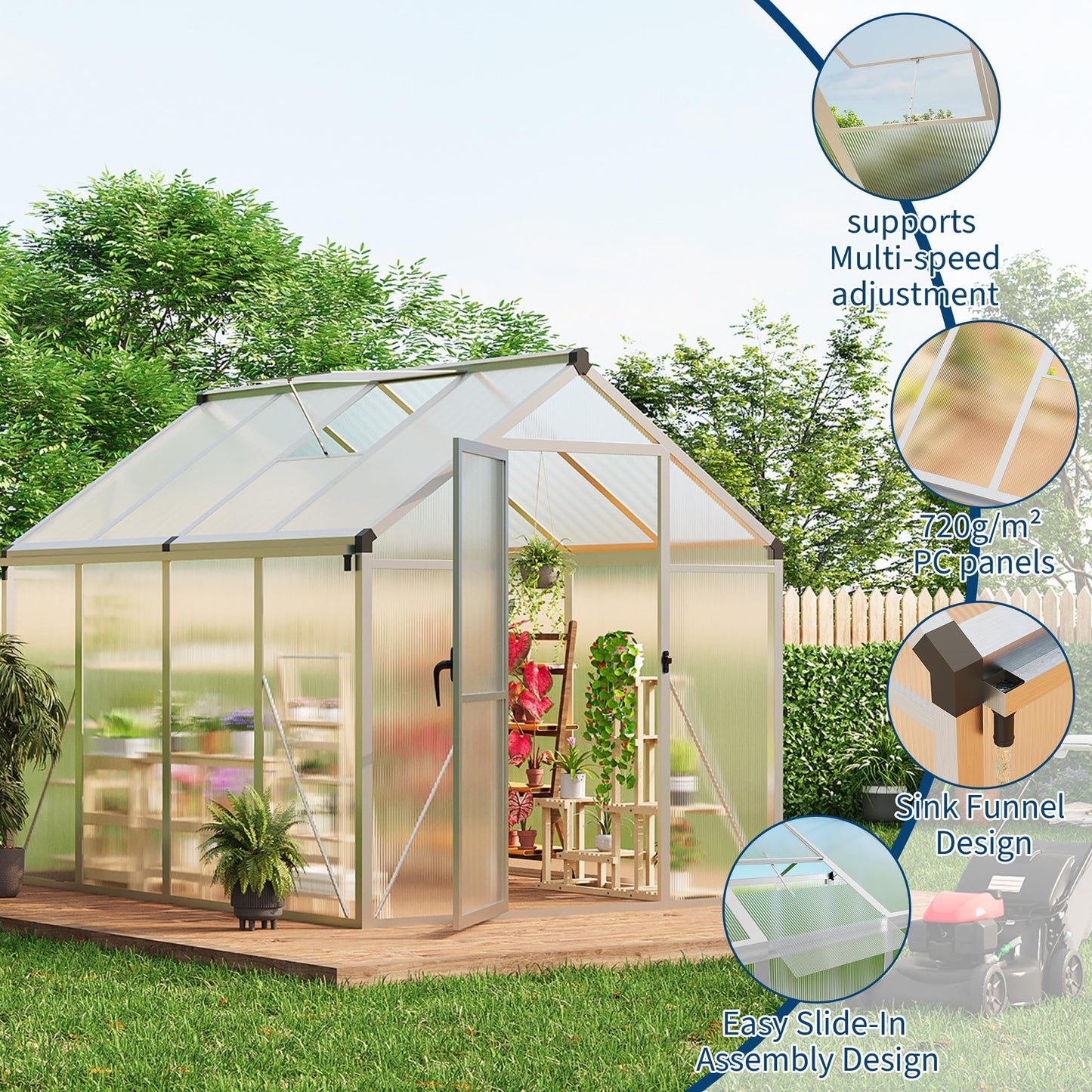 6X8 FT Outdoor Polycarbonate Greenhouse, Sturdy Aluminum Frame, Adjustable Roof Vent, Ideal for Backyard, Patio, or Garden, All-Weather Green House for Growing Plants and Vegetables