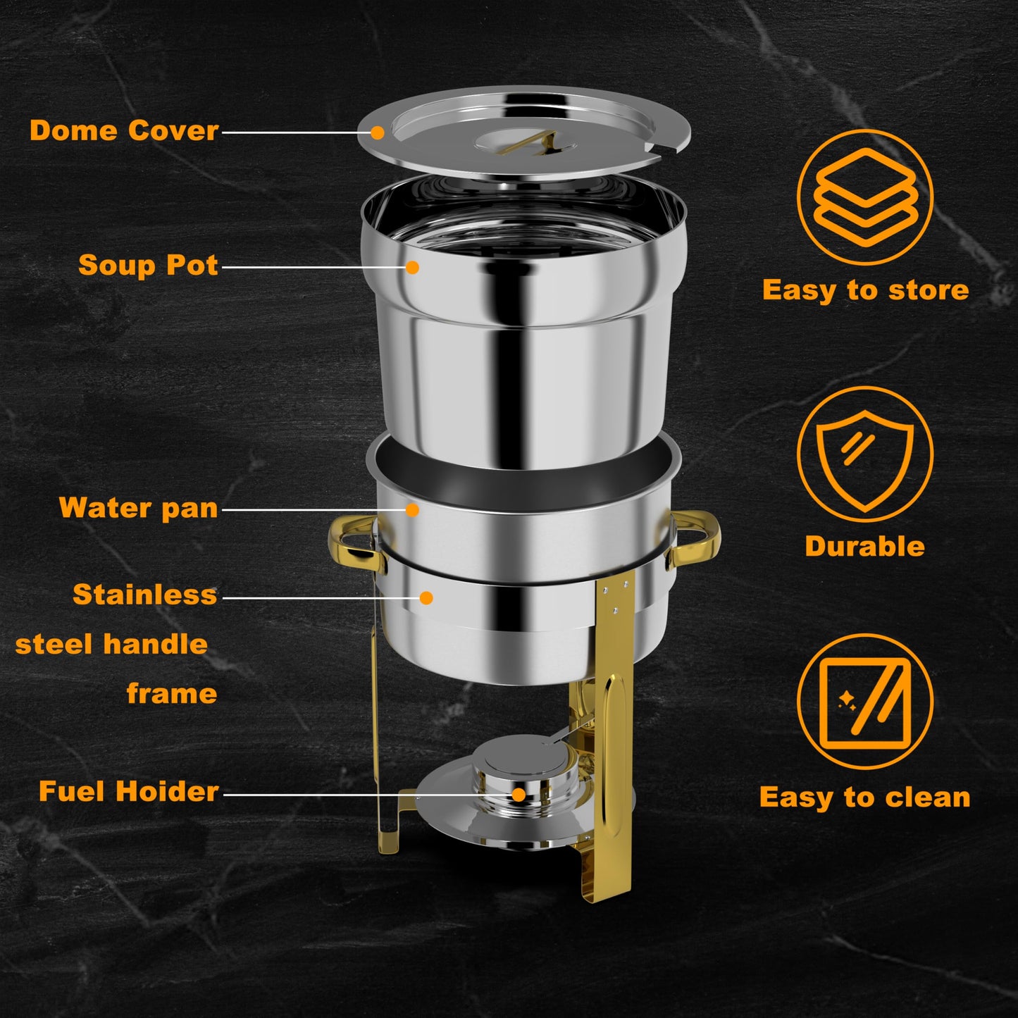 Soup Chafer for Buffet 2 Pack, 11QT Round Soup Warmers Set Stainless Steel Buffet Food Warmer Set for Catering Events Parties Dinners with Complete Set,(Gold and Silver)