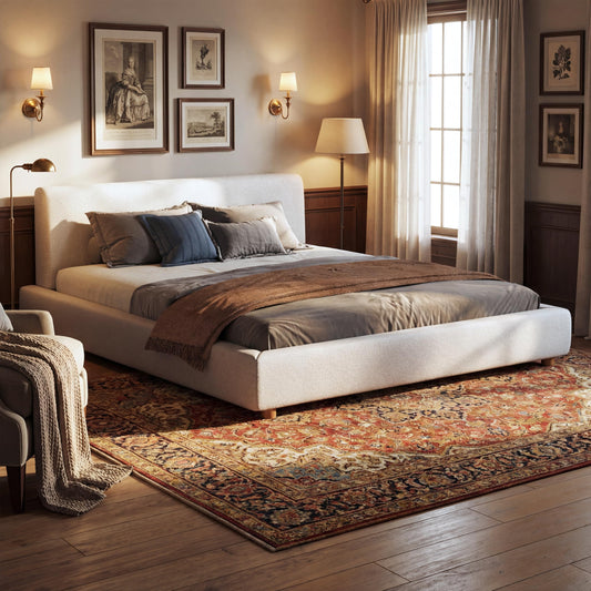 Merax King Size Boucle Upholstered Platform Bed Frame with Headboard,Modern Soft Fabric for Bedroom with Wood Slats Support for Bedroom