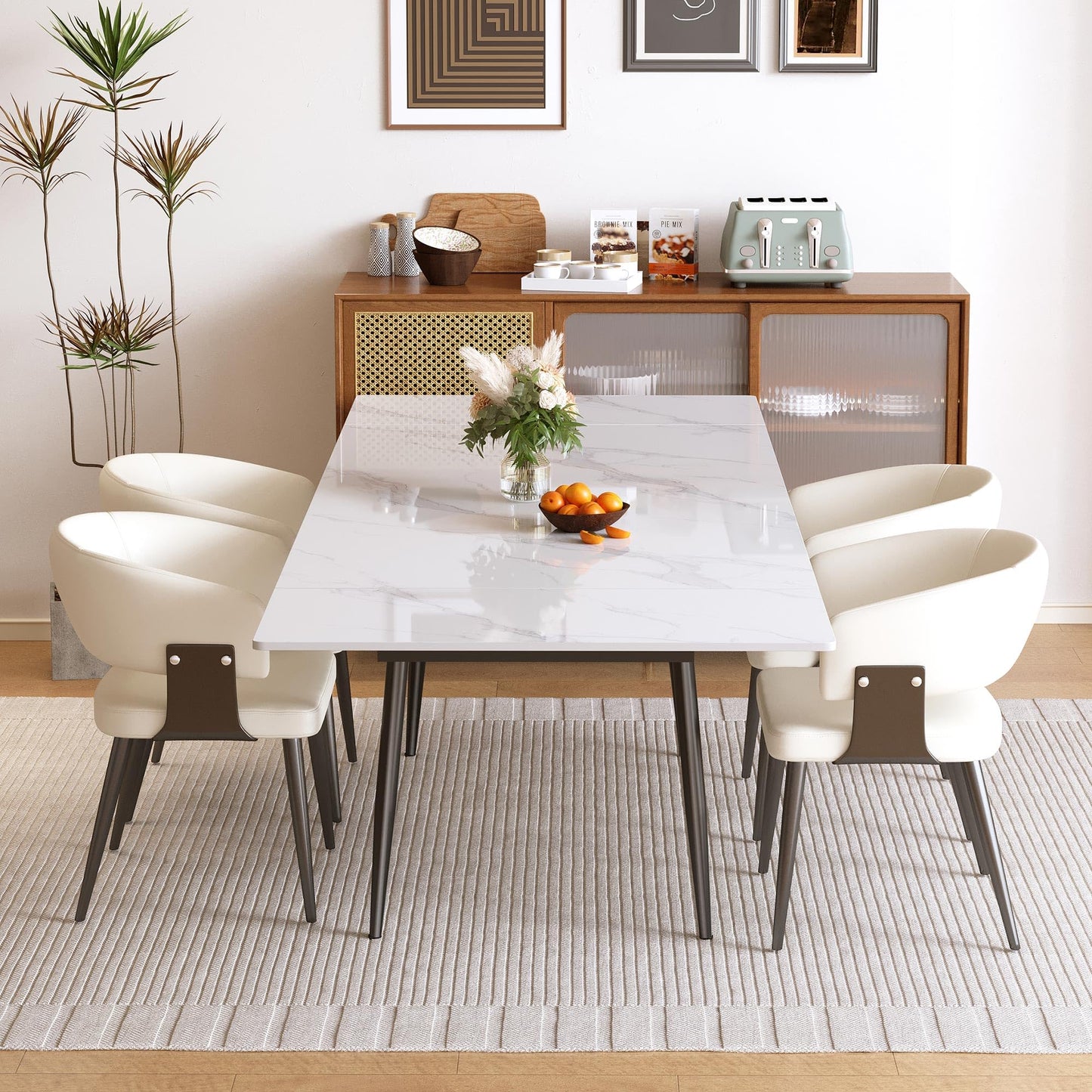 NessCarsti 62.9"–94.4" Extendable Sintered Stone Dining Table for 6–10, Modern White Rectangular Kitchen Table with Stainless Steel Legs, Scratch-Resistant & Heat-Resistant, Patio & Backyard Furniture