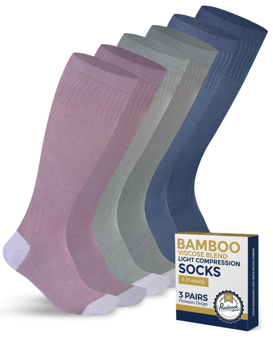 Pembrook Light Compression Socks - 3 Pairs | 8-15 mmHg Light Compression Socks for Women and Men | Light Green, Light Blue, Rose | Mens and Womens Compression Socks