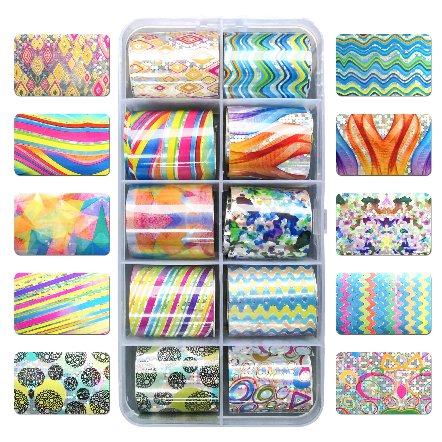 AddFavor 30 Roll Nail Foil Transfer Sheets Holographic Colorful Flower Geometric Nail Foil Decals AB Iridescent Nail Art Stickers for Women Girls Manicure Design