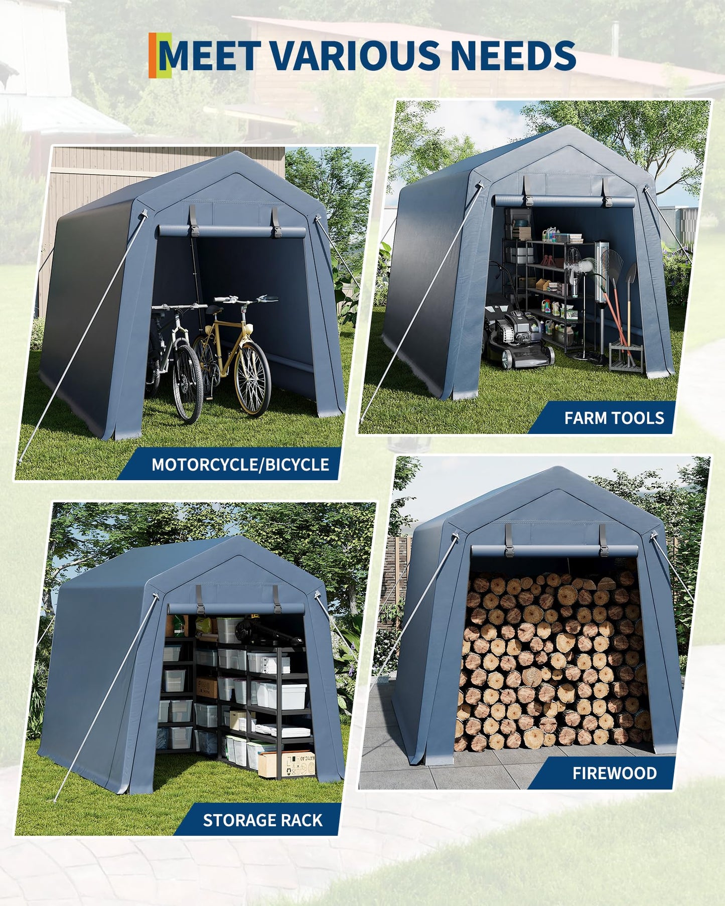 OUTLANE 6x6FT Heavy Duty Carport with Roll-Up Windows, Portable Garage Canopy Shelter for Car, Boat, Truck, Motorcycle, All-Weather UV-Resistant Waterproof Tarp, Metal Frame