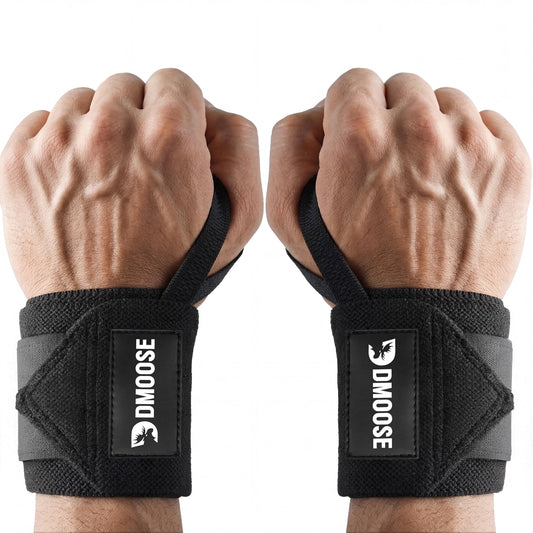 DMoose Wrist Straps for Weightlifting 12 and 18 Inches Thumb Loops with Wrist Support for Workouts Powerlifting Wrist Straps for Weight Lifting Men and Women Black II
