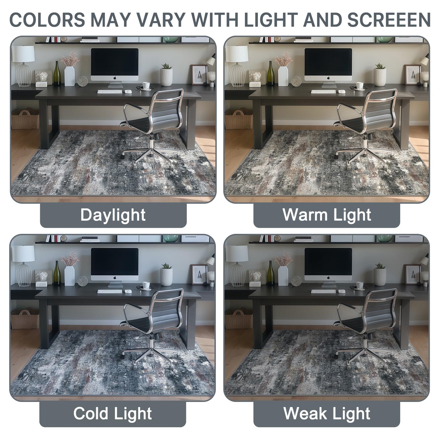 Office Chair Mat for Hardwood Tile Floor, Abstract 48"X 60" Desk Mats for Office Chair on Rolling Chairs Carpet, Desk Anti-Slip 1/5" Thick Rug for Computer Chair, Thin Low-Pile Floor Mat, Dark Gray