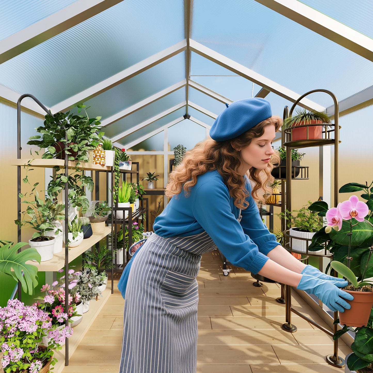 Garvee 8 x 10 FT Greenhouse, Greenhouses for Outside, Polycarbonate Greenhouse with Aluminum Frame, Lockable Door and Ajustable Roof Vent for Backyard, Green Houses for Outside Garden Backyard, Patio