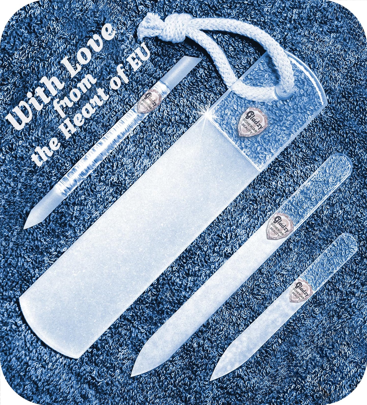 Genuine Czech Glass Nail File Set by GLADZY - Callus Remover Foot Rasp, Cuticle Pusher Manicure Stick, Double Sided Etched Different Grit Surface, Professional Nail Care Tool Kit, Made in EU