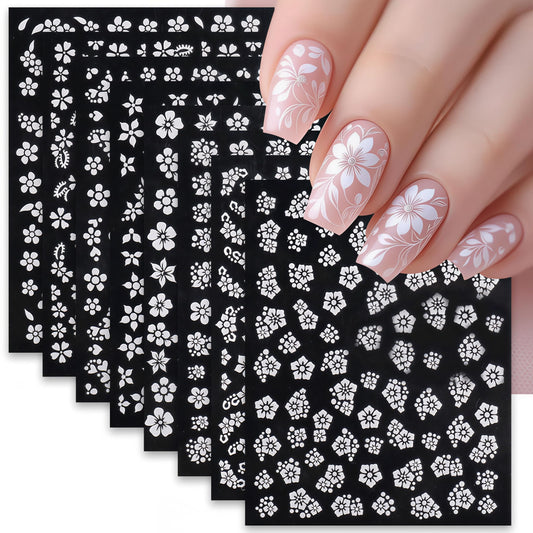 6Sheets Summer Flower Nail Art Stickers 3D Self-Adhesive Holographic Cherry Blossoms Design Nail Stickers Peach Blossoms Nail Supplies for Women DIY Floral Nail Art Decor