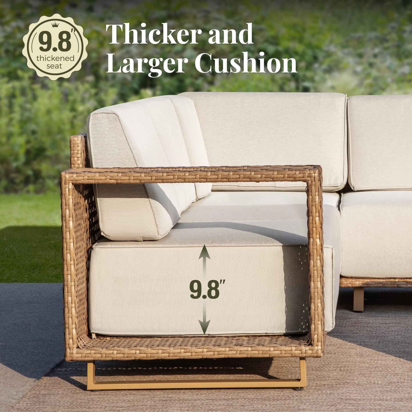 MIXPATIO Outdoor Patio Furniture Set, 6 Piece Outdoor Rattan Wicker Sofa Couch Set, Sectional Outdoor Conversation Sets with 10" Extra Thick Cushions for Deck Backyard Lawn