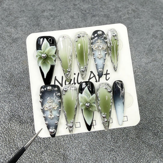 Handmade 3D Nail Art Press Ons Homemade Press On Nails French Tip With 3D Pink Flower Design Fake Nail For Women S