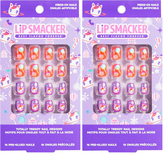 Lip Smacker Unicorn Holiday Press On Nails Stocking Christmas Gifts For Girls Kids (Pack of 2)