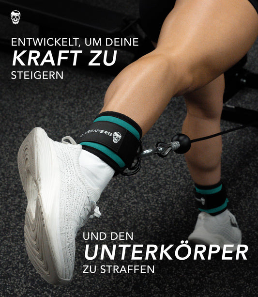 Gymreapers Ankle Straps (Pair) For Cable Machine Kickbacks, Glute Workouts, Lower Body Exercises - Adjustable Leg Straps with Neoprene Padding (Cyan, Pair)