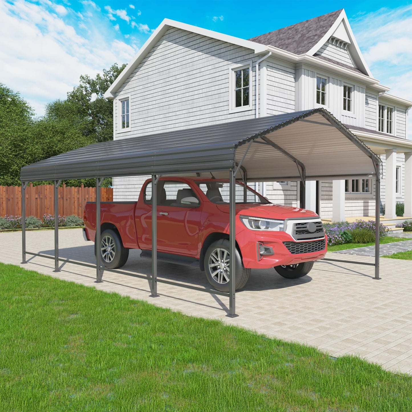 AIRWIRE 12x20 Metal Carport Carports with Enhanced Base Heavy Duty Garage Outdoor Galvanized Car Shelter for Car, Boats and Truck