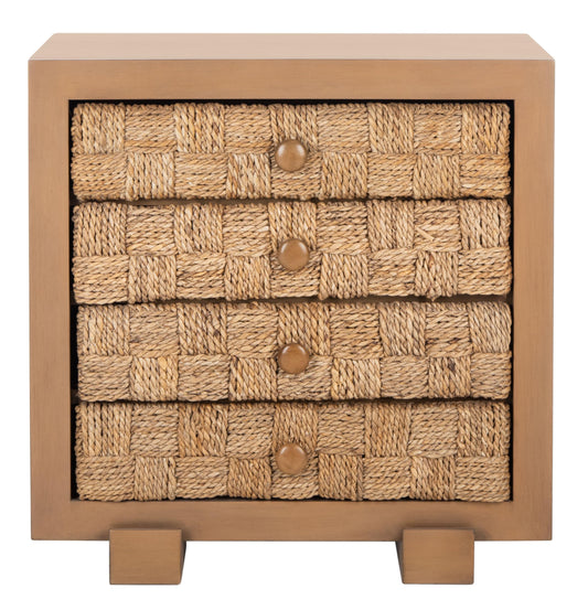 SAFAVIEH Couture Collection Rosario Natural/Dark Brown Woven 4-Drawer Accent Table Nightstand (Fully Assembled)