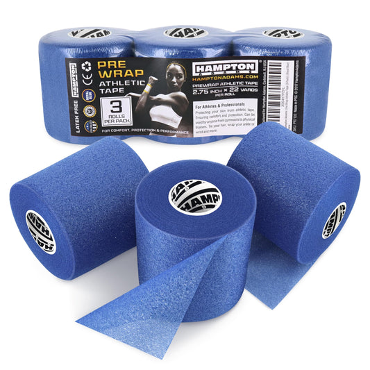 Hampton Adams | As Seen on Shark Tank | Original Pre Wrap (3-Pack) | Athletic Foam Underwrap Latex Free No Glue | Sports Training Wrap for Wrist Ankle Hair Headbands (Royal Blue)