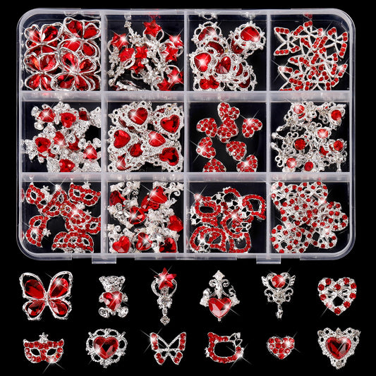 COOSLIM 60 Pcs Heart Nail Charms, Rhinestone Red Butterflies Nail Art Gems, Star Heart Butterfly Charms Decorations Sailor Moon Acrylic Nail Accessories for Women DIY Crafts 2