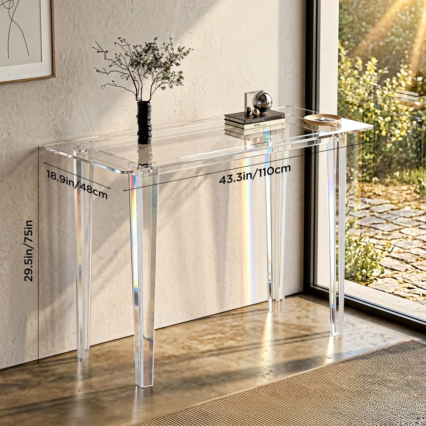 Acryve Acrylic Desk - Clear Acrylic Table, Modern Home Office Study Table, Extended Surface Multi-Purpose Console, Sturdy Lightweight Workstation for Small Spaces (Transparent-L)
