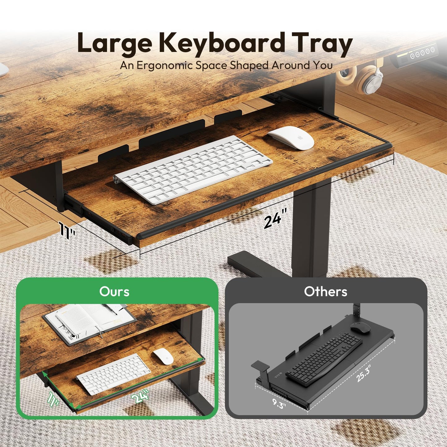 Gamork Electric Standing Desk with Keyboard Tray,48x24 inches Adjustable Height Stand Up Desk,3 Preset Heights,Equipped with Hooks,Raising Desks for Home Office and Computer Workstation,Black