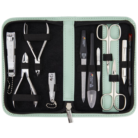 3 Swords Germany - brand quality 10 piece manicure pedicure grooming kit set for nail care scissors clipper mint synthetic leather case - Made by 3 Swords