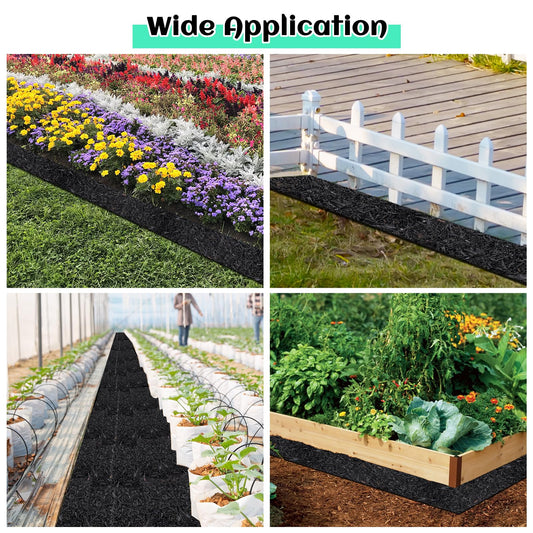 2 Pack 10 Ft Long Rubber Mulch for Landscaping Garden Mulch Black Roll Rubber Mulch Mat Natural-Looking Edging Border Cuttable Reduced Weed Growth Organic Soil Fertilizer Bed Liner for Garden