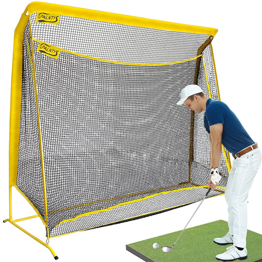 Golf Hitting Net with Extra Striking Net, 10x7ft Heavy Duty Golf Practice Net for Golfer Backyard Driving Swing, Golf Impact Net Cage Metal Frame with Storage Bag and Elevated Base, Indoor Outdoor Use