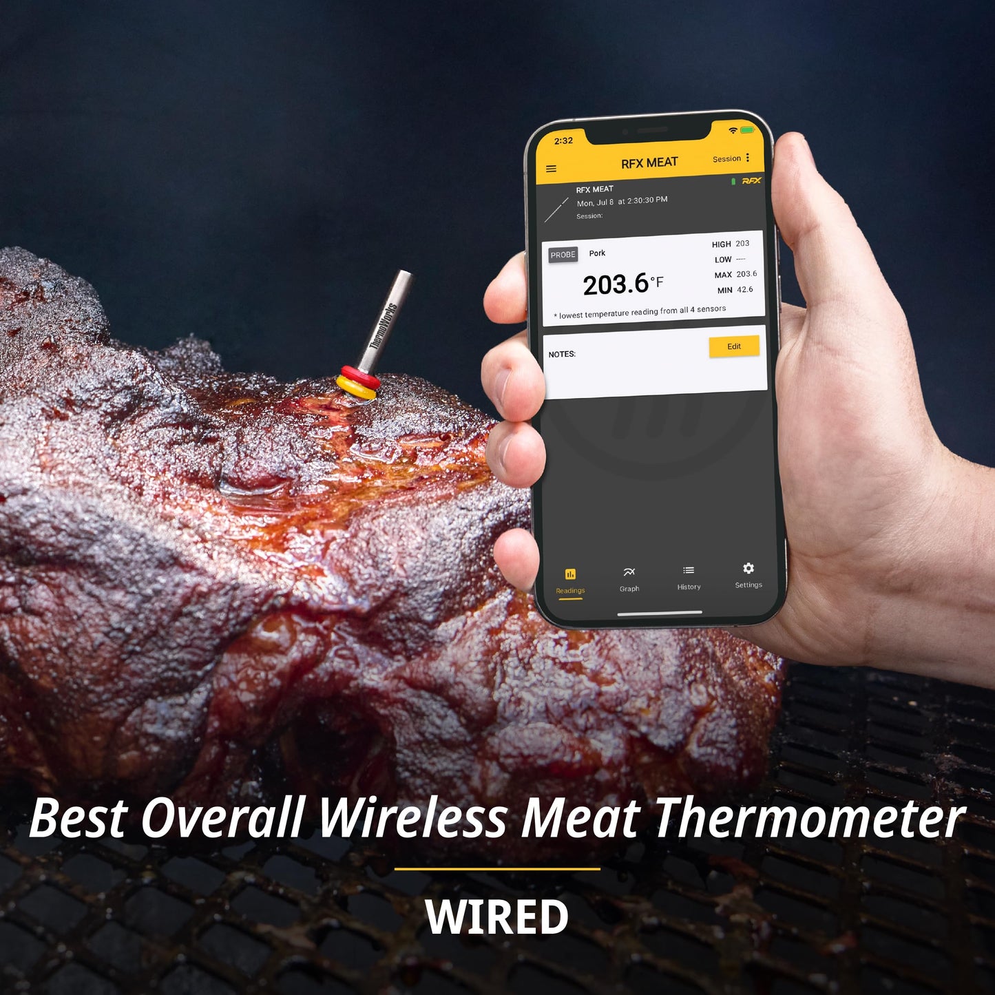 ThermoWorks RFX | Smart Wireless Meat Thermometer | Wi-Fi & Radio Frequency | Stronger Signal Than Bluetooth | Meat Probe for Use in Smoker, Grill, BBQ, Oven - 2-Probe Kit