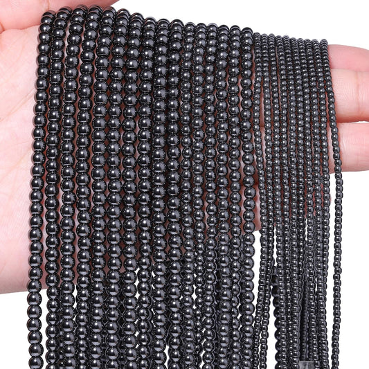 Songxi 90pcs 4mm Black Hematite Natural Round Stone Beads for Jewelry Making, Smooth Loose Small Gemstone Beads for Bracelets Necklace, Chakra Stones with Energy Power