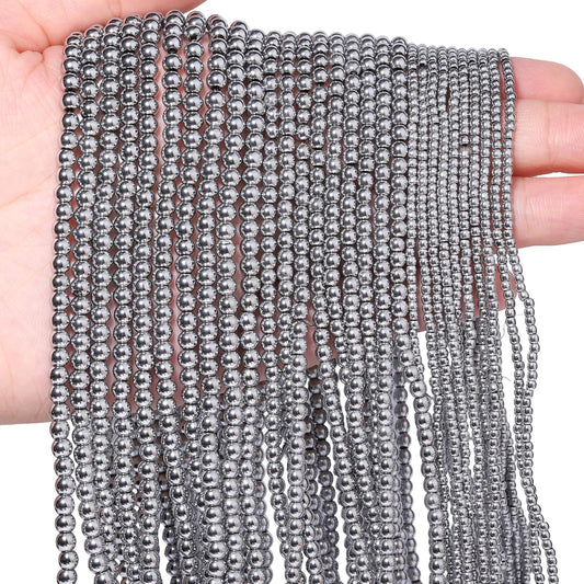 Songxi 90pcs 4mm White Hematite Natural Round Stone Beads for Jewelry Making, Smooth Loose Small Gemstone Beads for Bracelets Necklace, Chakra Stones with Energy Power