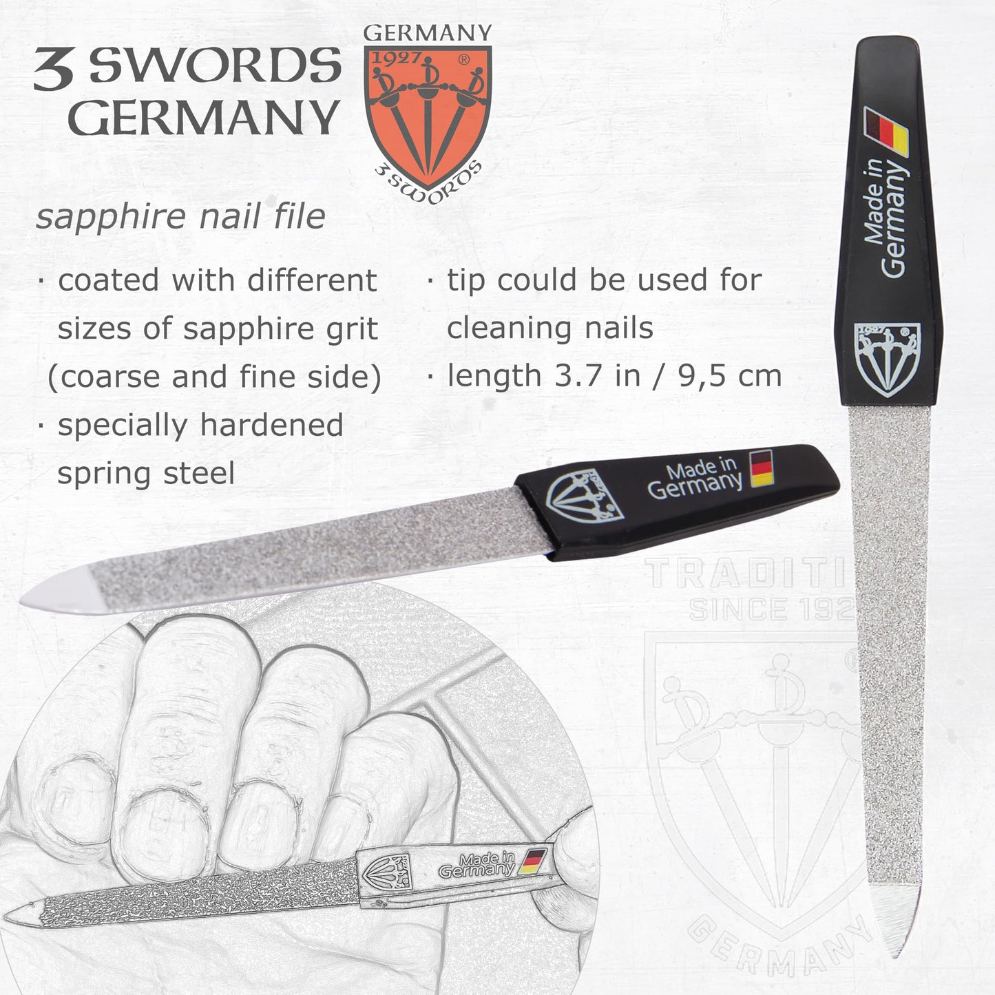 3 Swords Germany - Brand Quality 4 piece Manicure Pedicure Grooming kit Set for Professional Finger & Toe Nail Care Tweezers File Clipper Brown Synthetic Leather case - Made by 3 Swords