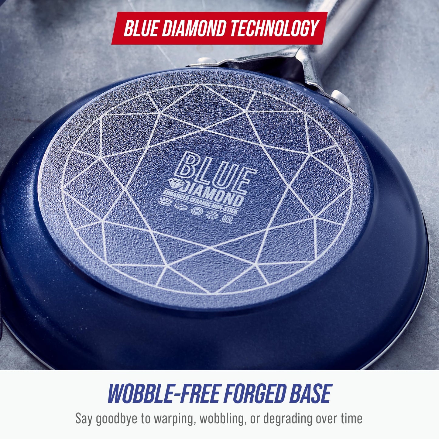 Blue Diamond 20 Piece Nonstick Cookware Set, Diamond Ceramic Pots & Pans, Dishwasher & Metal Utensil Safe, Non Toxic PFAS-Free, Kitchen Cooking Sauce & Saute Pans, Oven & Broiler to 600F, Blue