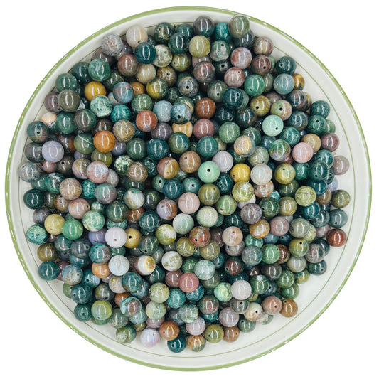 WHNKFB 8mm 50PCS Natural Indian Agate Round Beads, Smooth Polished Loose Stone Beads for Jewelry Making Craft - 4mm 6mm 8mm 10mm Options with Free Elastic Cord