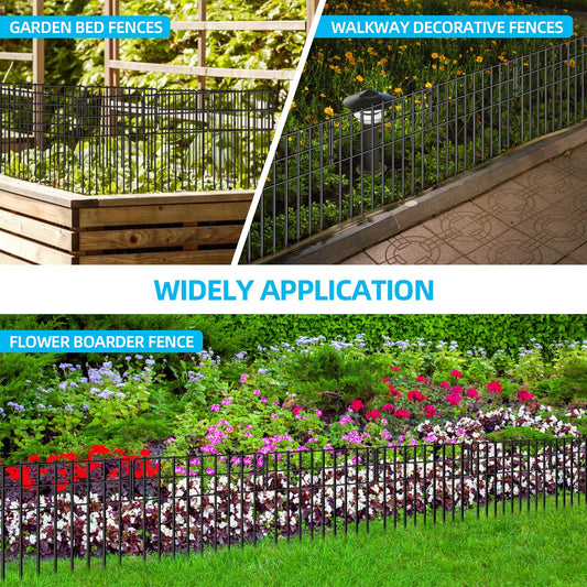 25 Panels Garden Fencing Animal Barrier, 17in (H) X 27ft (L) Dog Dig Fence Barrier, 1.25in Gap Rustproof Metal Stakes Decorative Garden Fence, Ground Defense Border Fence for Outdoor, Yard, Patio