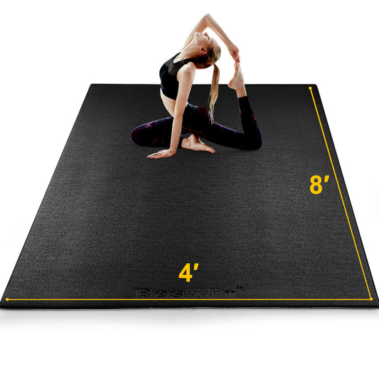 BesWin Large Exercise Mat 8' x 4'(6mm), Extra Thick Workout Mats for Home Gym Flooring, High Density Non-Slip Gym Mats Fitness Mat for Cardio, Weights, Jump Rope, Fitness - Use With or Without Shoes
