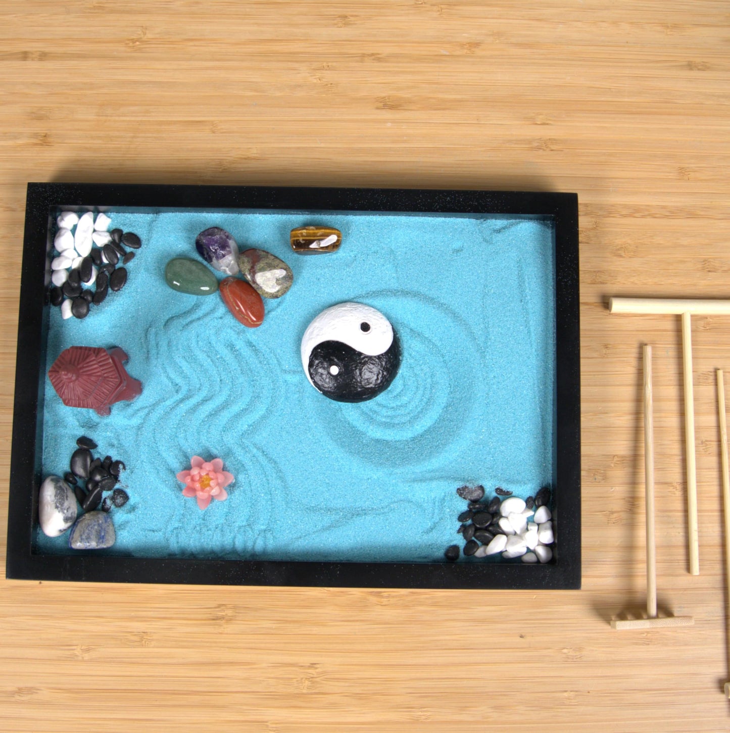 D DIVINIFIED Zen Garden for Desk, Sand Tray Therapy Kit, Therapy Office Decor, 11x8-11 Japanese Desktop Zen Garden Accessories and Meditation Accessories for Home and Office Relaxation